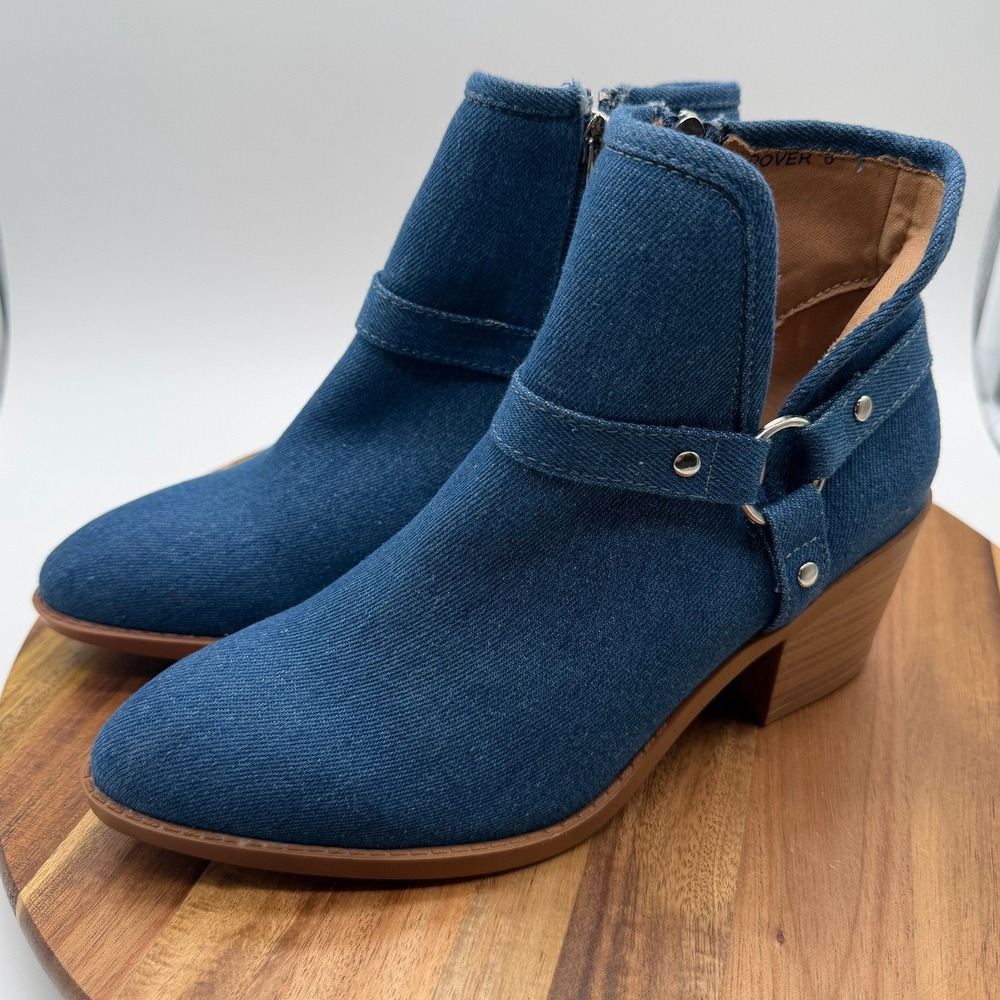 GC Shoes Dover Blue Denim Women's Size 6 Ankle Boots Harness Block Heel  0513